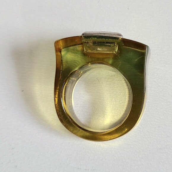 Lucite Acrylic ring with clear square rhinestone. - Picture 3 of 10